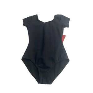 Capezio girls Team‎ Basic Short Sleeve athletic leotards, Black Size M New